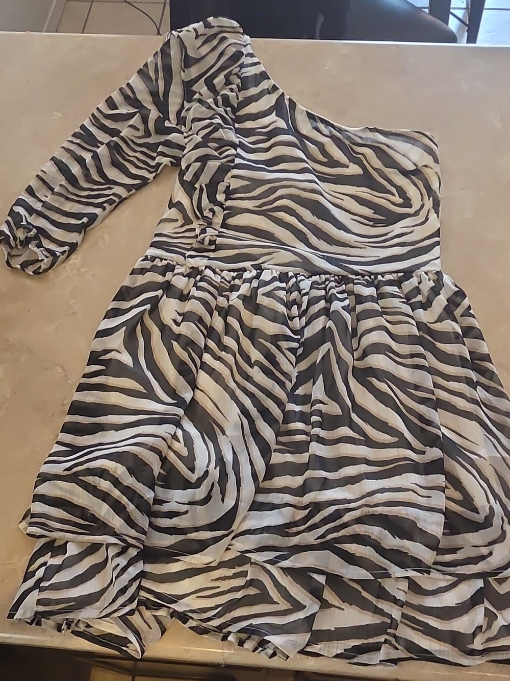 Express Zebra-Print One-Shoulder Dress - Black & White